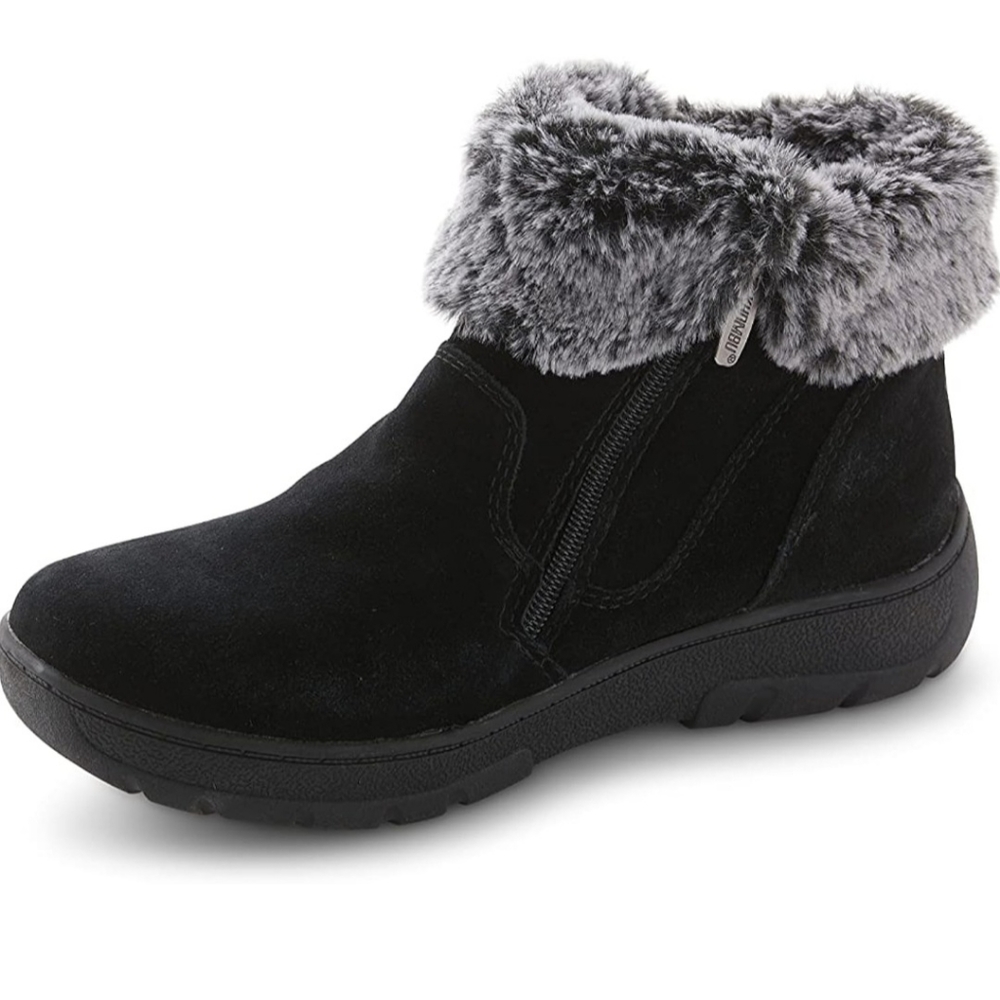 Khombu Black Ankle Booties with Plush Gray Trim